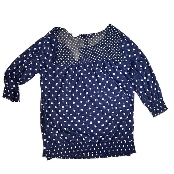 INC Polkadot Sheer Blouse Size 1x Preppy coastal - Picture 2 of 3